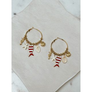 Boucles d'oreilles Maiwen - Rouge/Doré