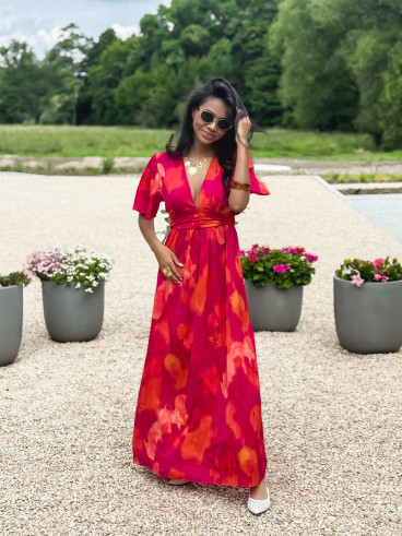 Robe longue à motifs Akira - Fuchsia/Orange