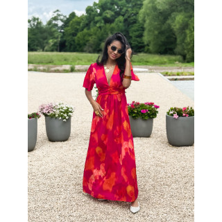 Robe longue à motifs Akira - Fuchsia/Orange