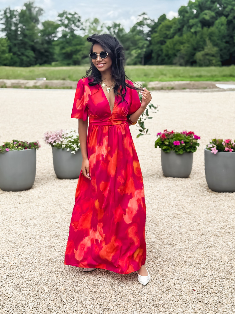 Robe longue à motifs Akira - Fuchsia/Orange