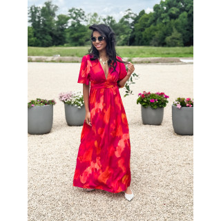 Robe longue à motifs Akira - Fuchsia/Orange