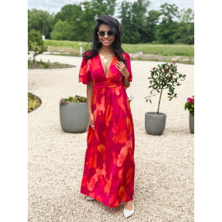 Robe longue à motifs Akira - Fuchsia/Orange