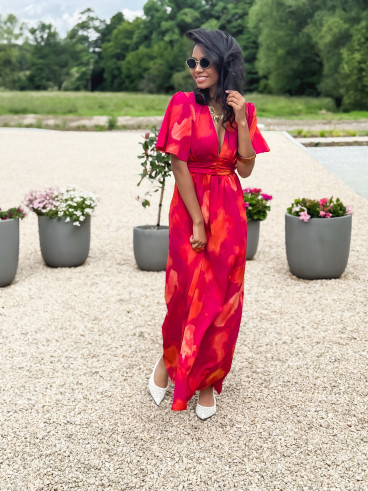 Robe longue à motifs Akira - Fuchsia/Orange