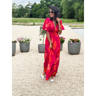 Robe longue à motifs Akira - Fuchsia/Orange