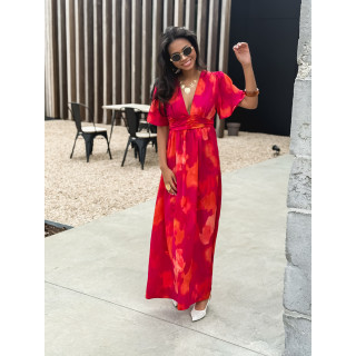 Robe longue à motifs Akira - Fuchsia/Orange