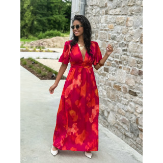 Robe longue à motifs Akira - Fuchsia/Orange