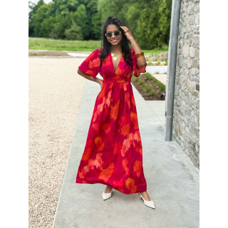 Robe longue à motifs Akira - Fuchsia/Orange