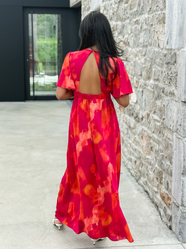 Robe longue à motifs Akira - Fuchsia/Orange