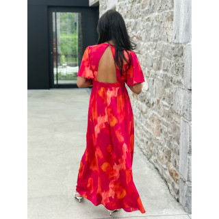 Robe longue à motifs Akira - Fuchsia/Orange