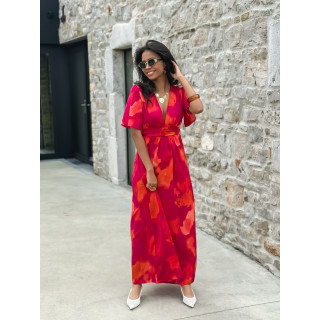 Robe longue à motifs Akira - Fuchsia/Orange