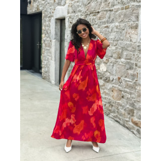 Robe longue à motifs Akira - Fuchsia/Orange