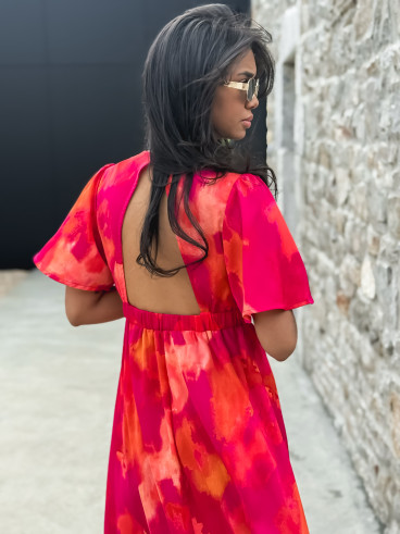 Robe longue à motifs Akira - Fuchsia/Orange