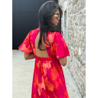 Robe longue à motifs Akira - Fuchsia/Orange
