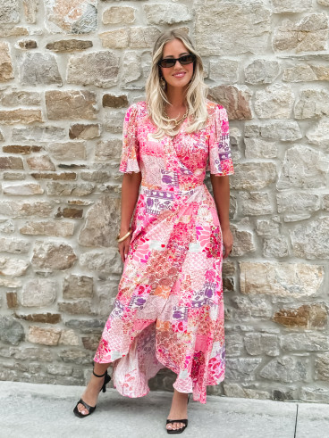 Robe longue à motifs Elyana - Fuchsia