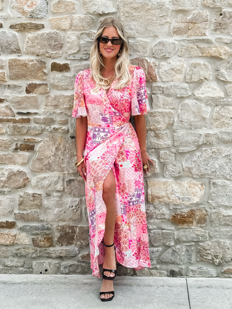 Robe longue à motifs Elyana - Fuchsia