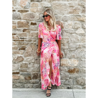 Robe longue à motifs Elyana - Fuchsia