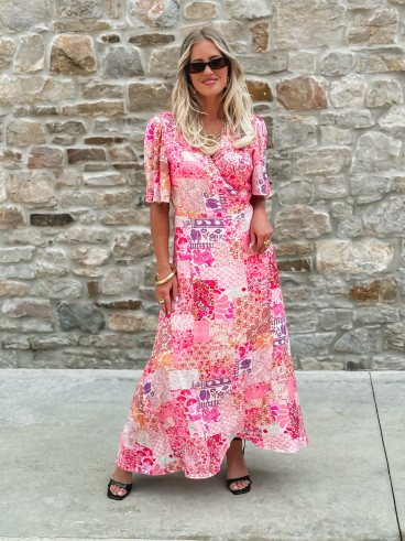 Robe longue à motifs Elyana - Fuchsia