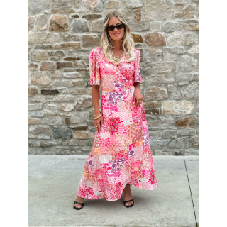 Robe longue à motifs Elyana - Fuchsia