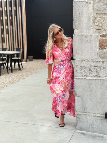 Robe longue à motifs Elyana - Fuchsia
