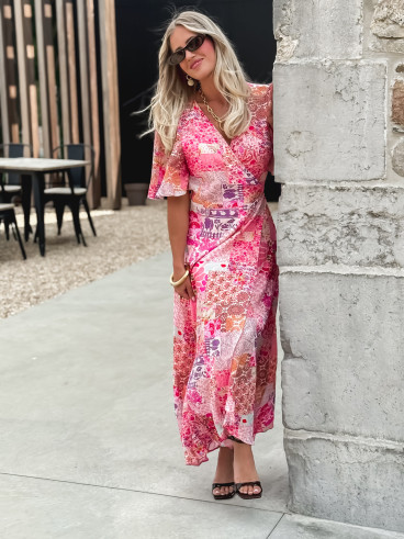 Robe longue à motifs Elyana - Fuchsia