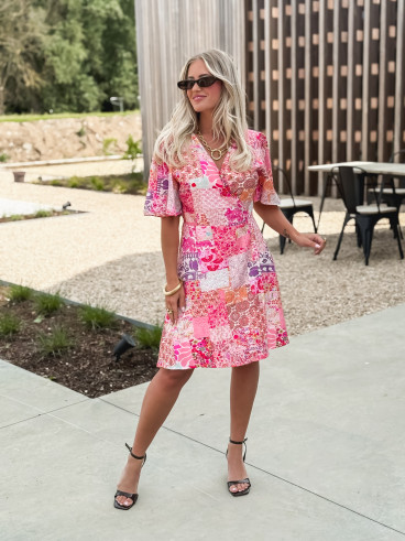 Robe courte à motifs Elenya - Fuchsia