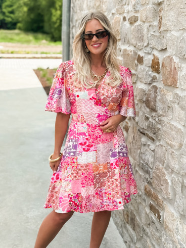 Robe courte à motifs Elenya - Fuchsia