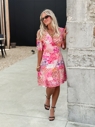 Robe courte à motifs Elenya - Fuchsia