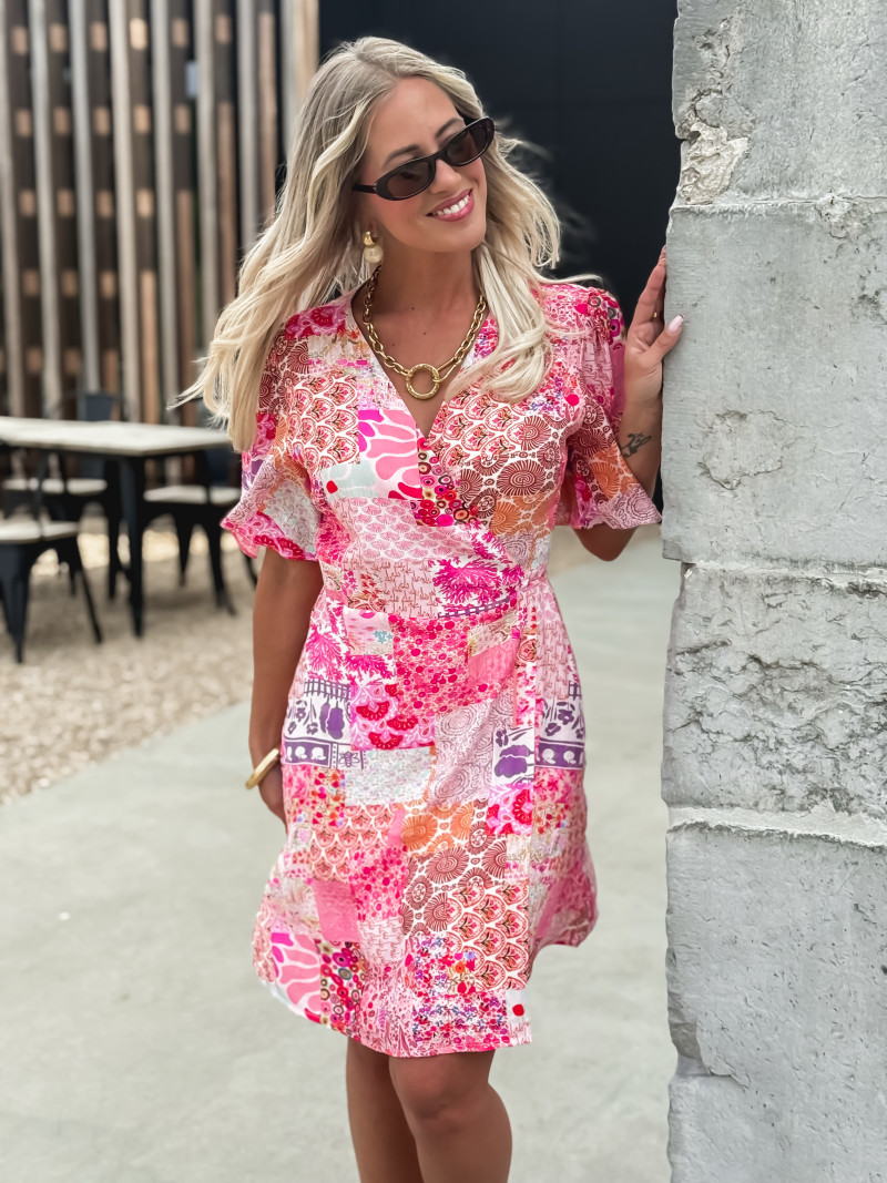 Robe courte à motifs Elenya - Fuchsia