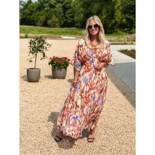 Robe longue à motifs Sohane - Camel/Ecru