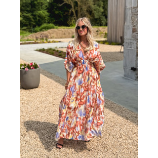 Robe longue à motifs Sohane - Camel/Ecru