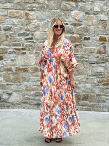 Robe longue à motifs Sohane - Camel/Ecru