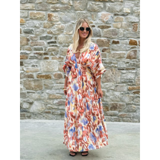 Robe longue à motifs Sohane - Camel/Ecru