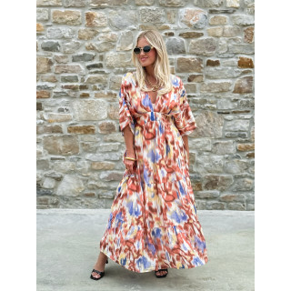Robe longue à motifs Sohane - Camel/Ecru