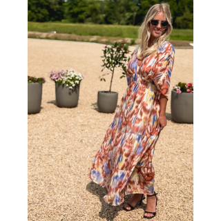 Robe longue à motifs Sohane - Camel/Ecru