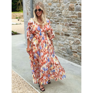 Robe longue à motifs Sohane - Camel/Ecru