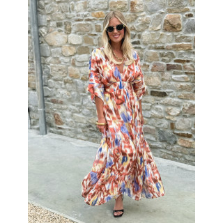 Robe longue à motifs Sohane - Camel/Ecru