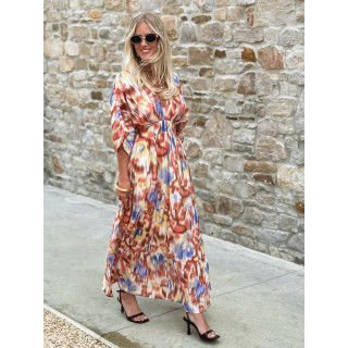 Robe longue à motifs Sohane - Camel/Ecru