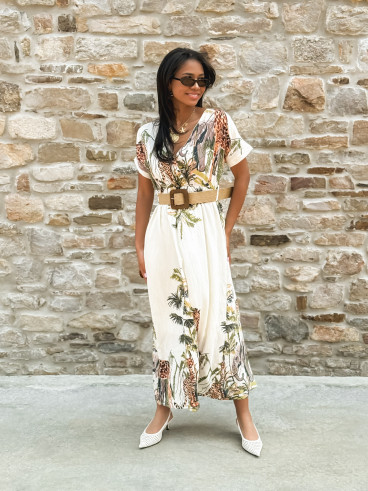 Robe longue à motif "Savane" - Ecru