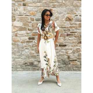 Robe longue à motif "Savane" - Ecru