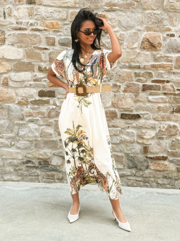Robe longue à motif "Savane" - Ecru