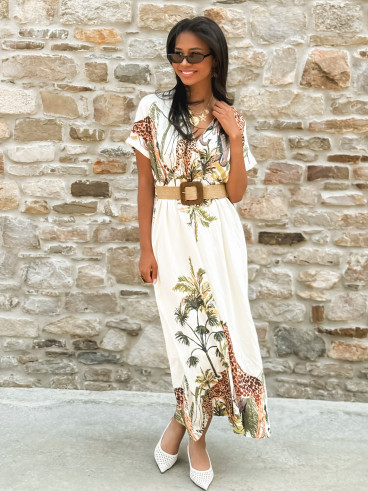 Robe longue à motif "Savane" - Ecru
