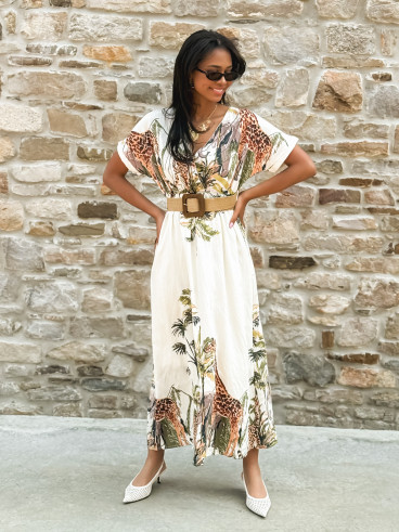 Robe longue à motif "Savane" - Ecru
