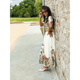 Robe longue à motif "Savane" - Ecru