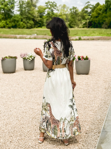 Robe longue à motif "Savane" - Ecru