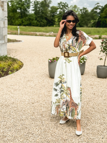 Robe longue à motif "Savane" - Ecru