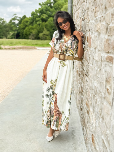 Robe longue à motif "Savane" - Ecru