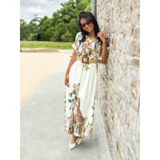 Robe longue à motif "Savane" - Ecru