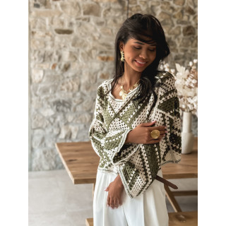 Blouse en crochet Johanie - Kaki/Ecru