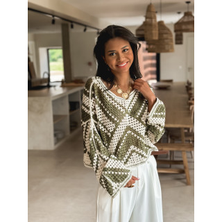 Blouse en crochet Johanie - Kaki/Ecru