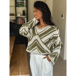 Blouse en crochet Johanie - Kaki/Ecru
